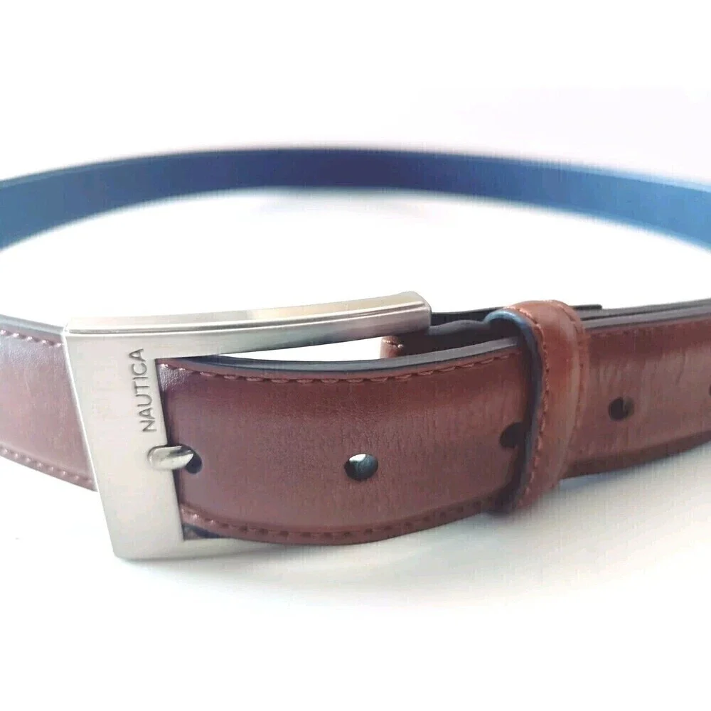 Nautica Men's Belt Size 40 Brown Leather Classic Logo Basic Dress Dad Gift